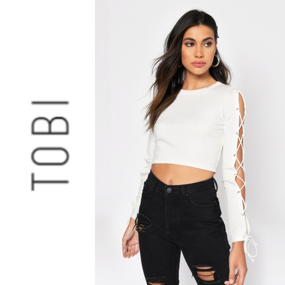 Long Sleeve White Crop Top - Large NWT